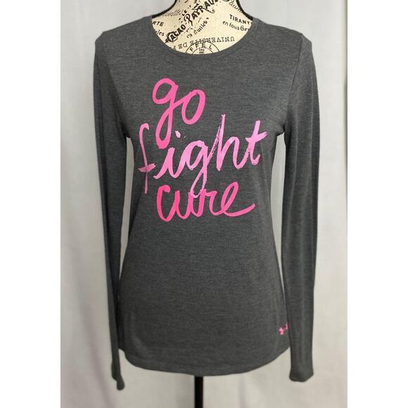 Under Armor Gray Long Sleeve T-Shirt "Go Fight Cure" Cancer Small - Picture 3 of 6